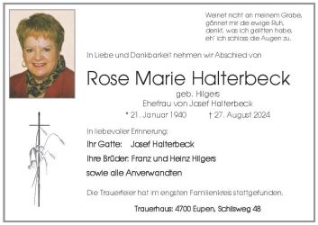 Halterbeck-Hilgers Rose Marie Anzeige