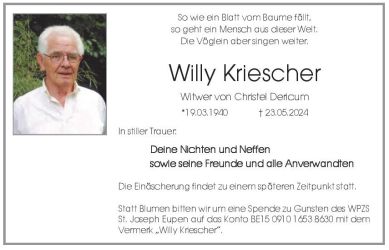 Kriescher Willy Anzeige