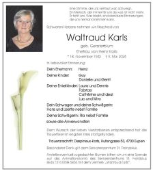 Karls-Gensterblum Waltraud Anzeige