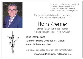 Kremer Hans Anzeige