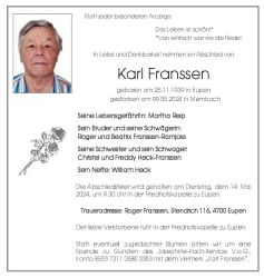 Franssen Karl Anzeige